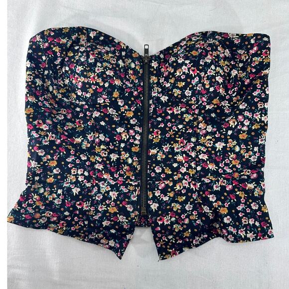 silence + noise Tops - Silence + Noise Women's sz M Floral Zip Up Bustier Y2K Crop Top Corset